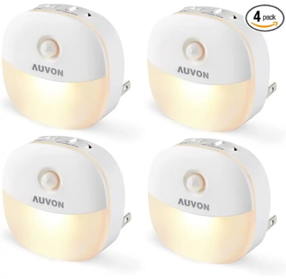 AUVON Plug-in Motion Sensor Night Light Warm White Dimmable LED 4 Pack