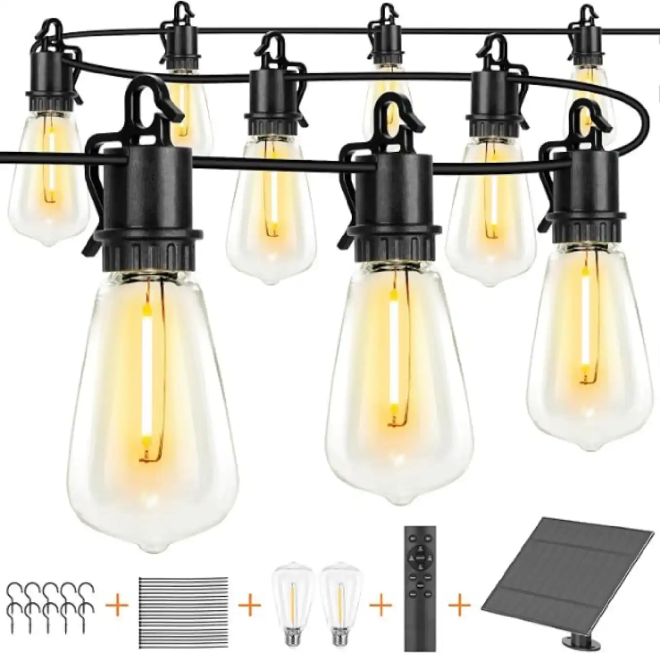 OOOLED 100FT Solar Outdoor String Lights Waterproof Edison Bulbs