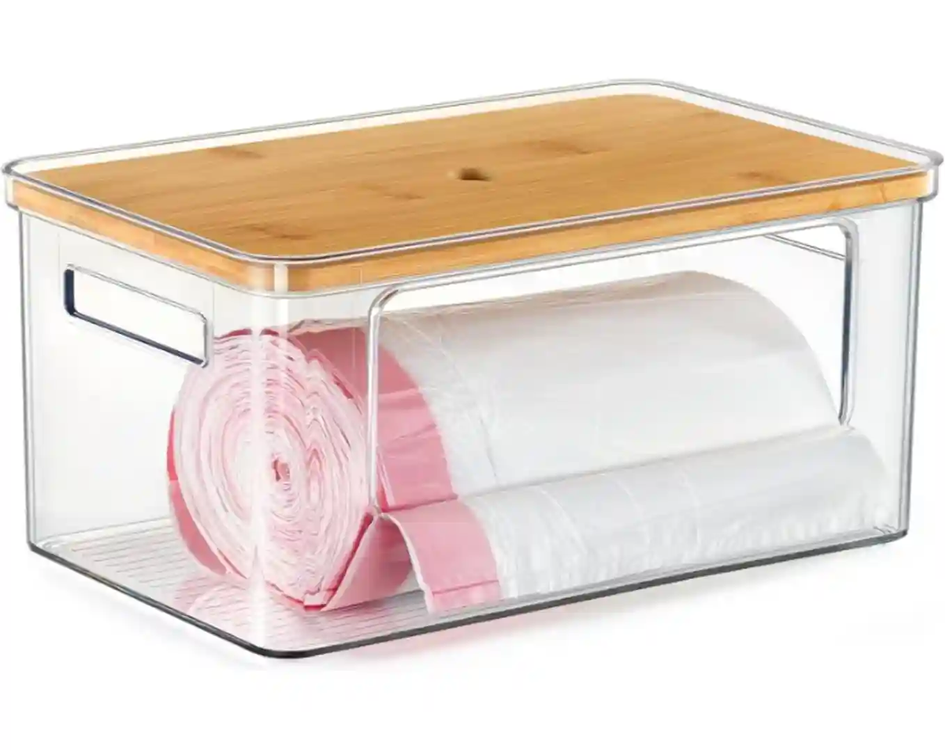 Hudgan Stackable Storage with Bamboo Top Extra Large Trash Bag Dispenser Under Sink Pantry Organizer