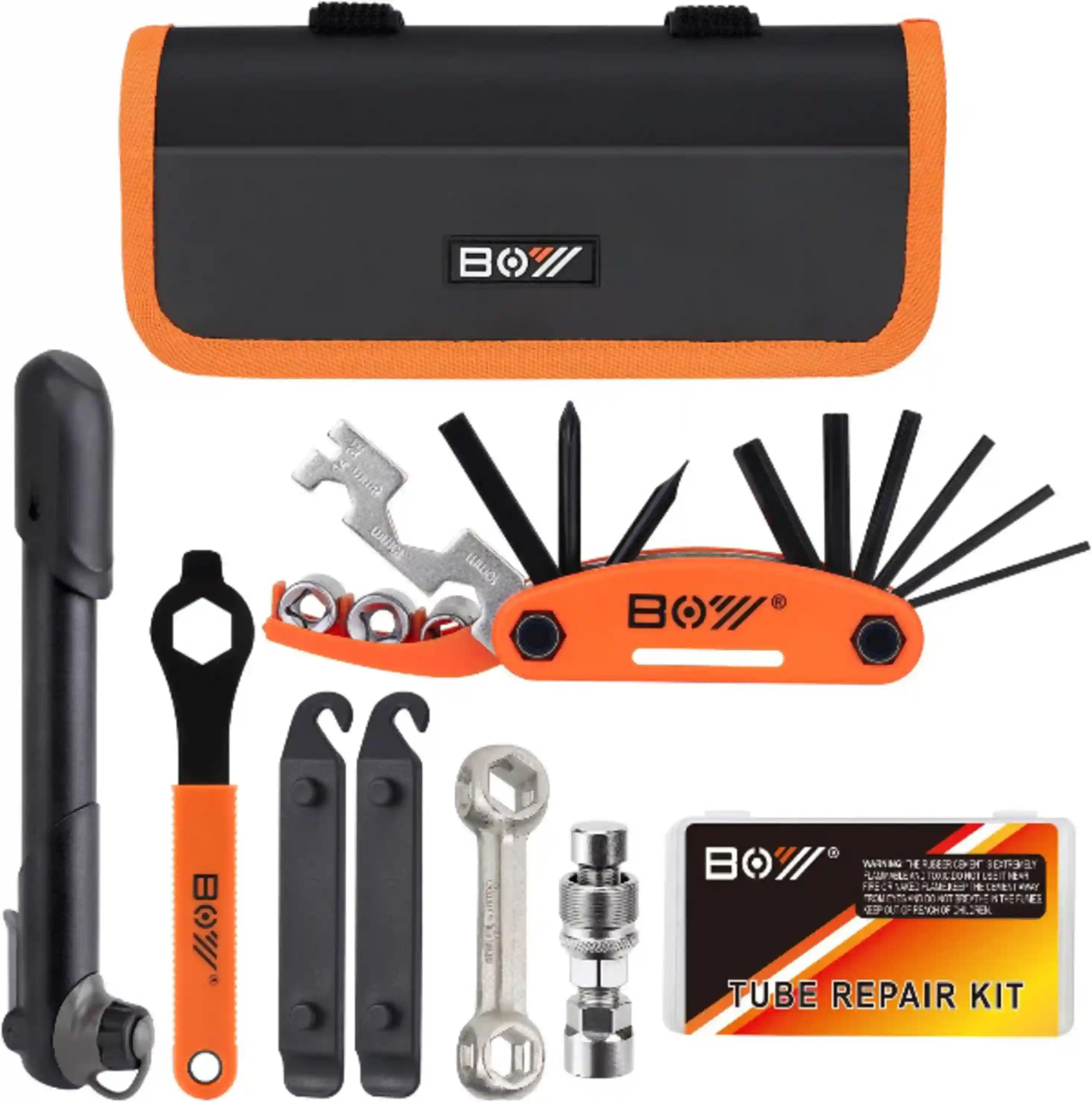 Bicycle Repair Bag With Tire Pump Glueless Patches Portable All In One Maintenance Tool Kit