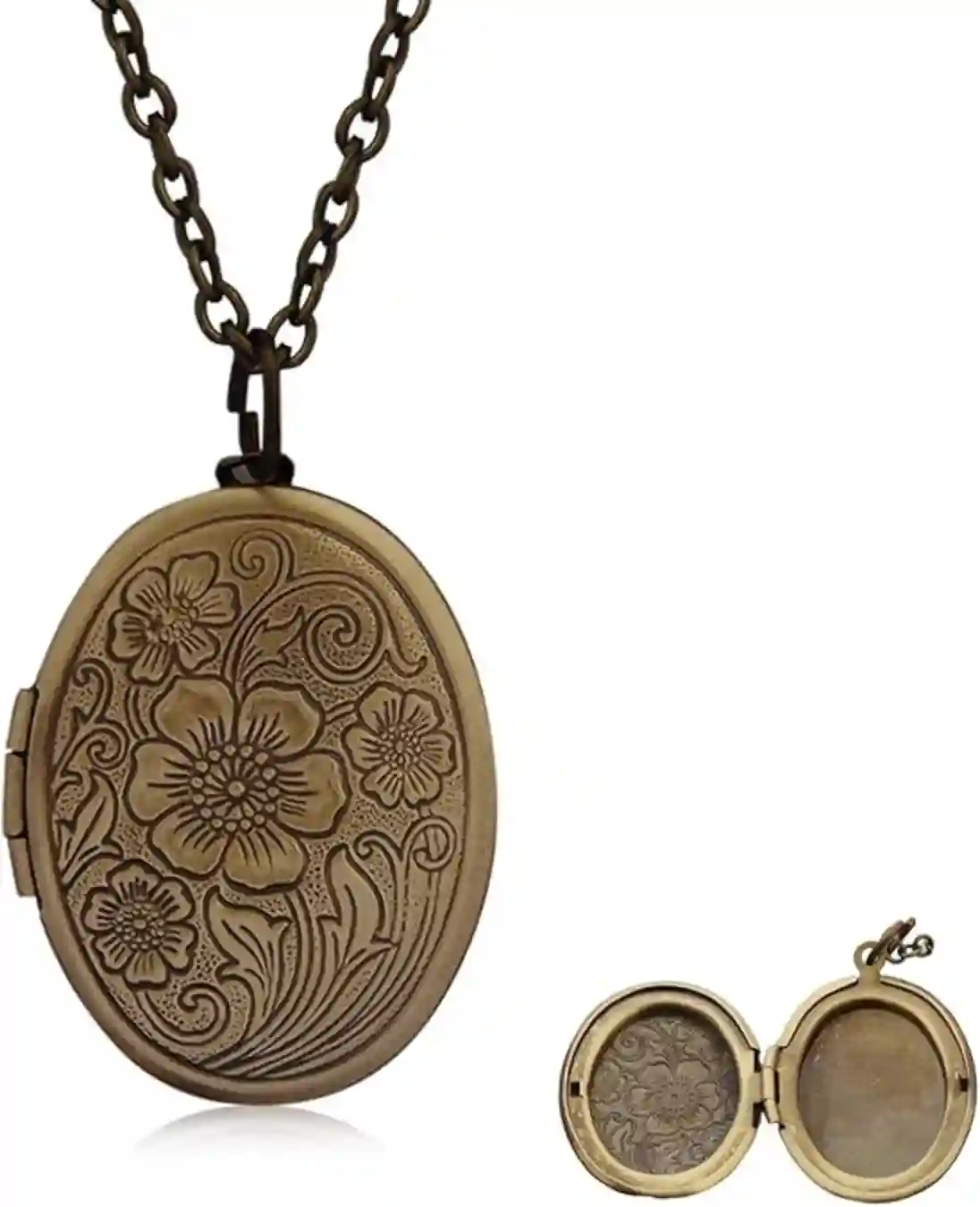 POYAMUSE Retro Flower Locket Pendant Necklace Vintage Yellow Copper Charms Jewelry