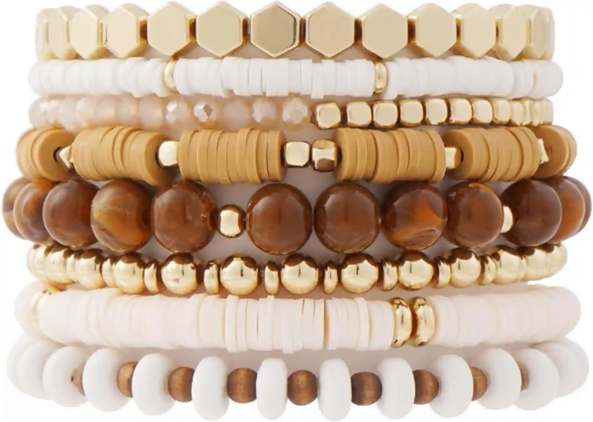 GOOJIDS Surfer Heishi Clay Bead Bracelets Set Stackable Gold Plated Boho Stretch Jewelry