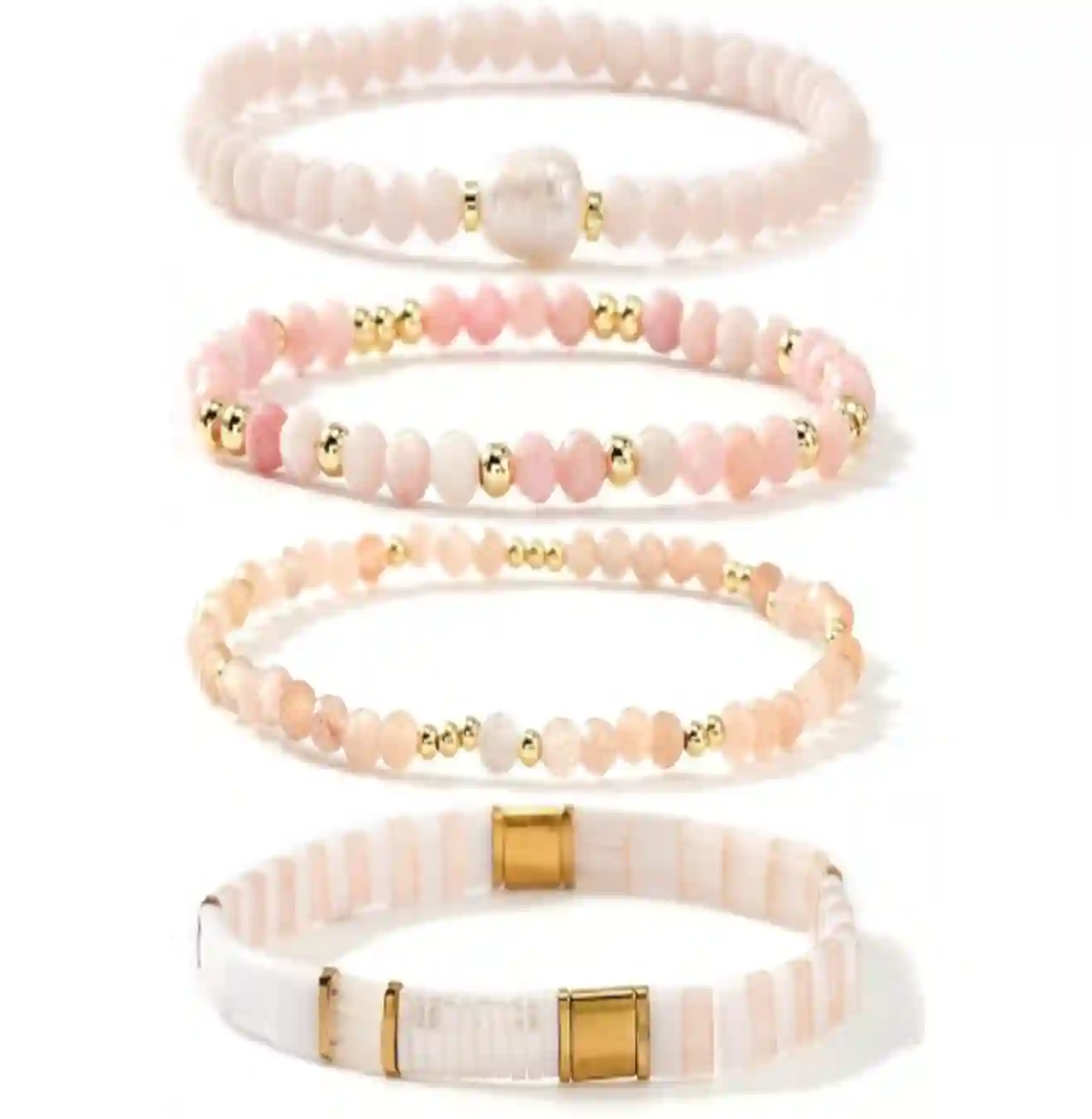 Tila Flat Beaded Bracelet Stack Set Boho Crystal Pearl Stretch Jewelry for Women