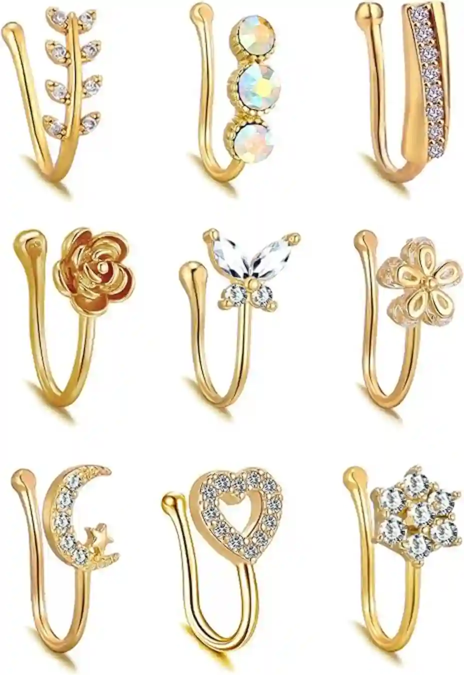 TAMHOO Gold Plated Copper African Non Piercing Fake Nose Rings Set for Women