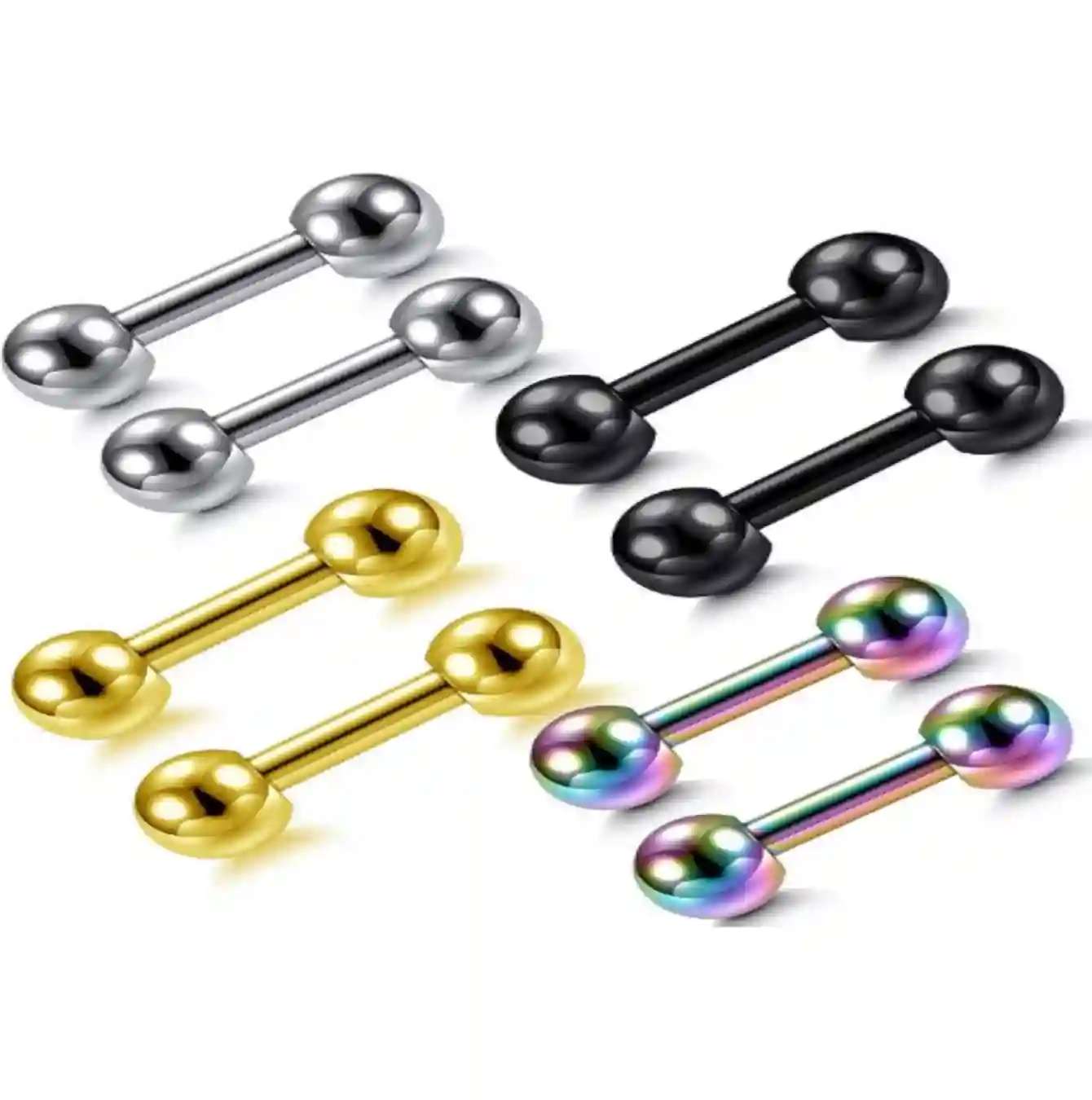 Zysta 4 Pairs Stainless Steel Mixed Colors Body Piercing Barbells Straight Post Studs Set
