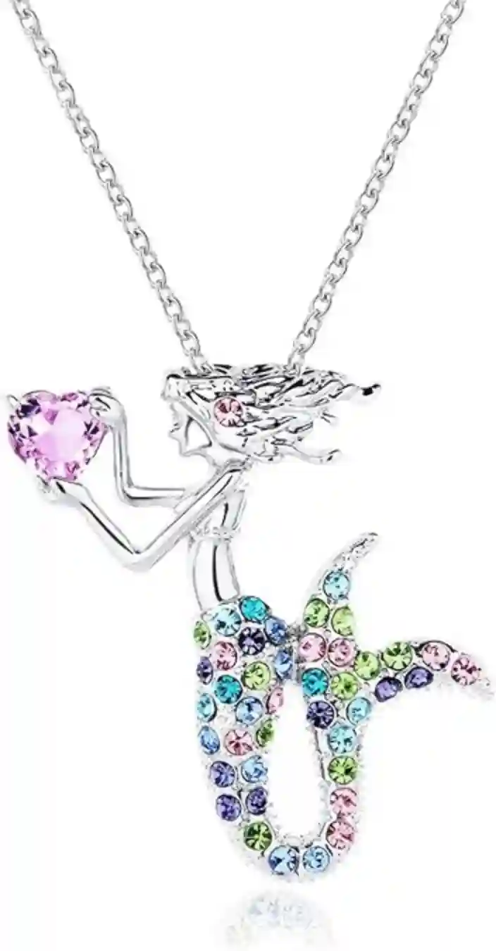 Mermaid Pendant Necklace Jewelry Crystal Pendant Gift for Women Blue Austrian Rhinestones