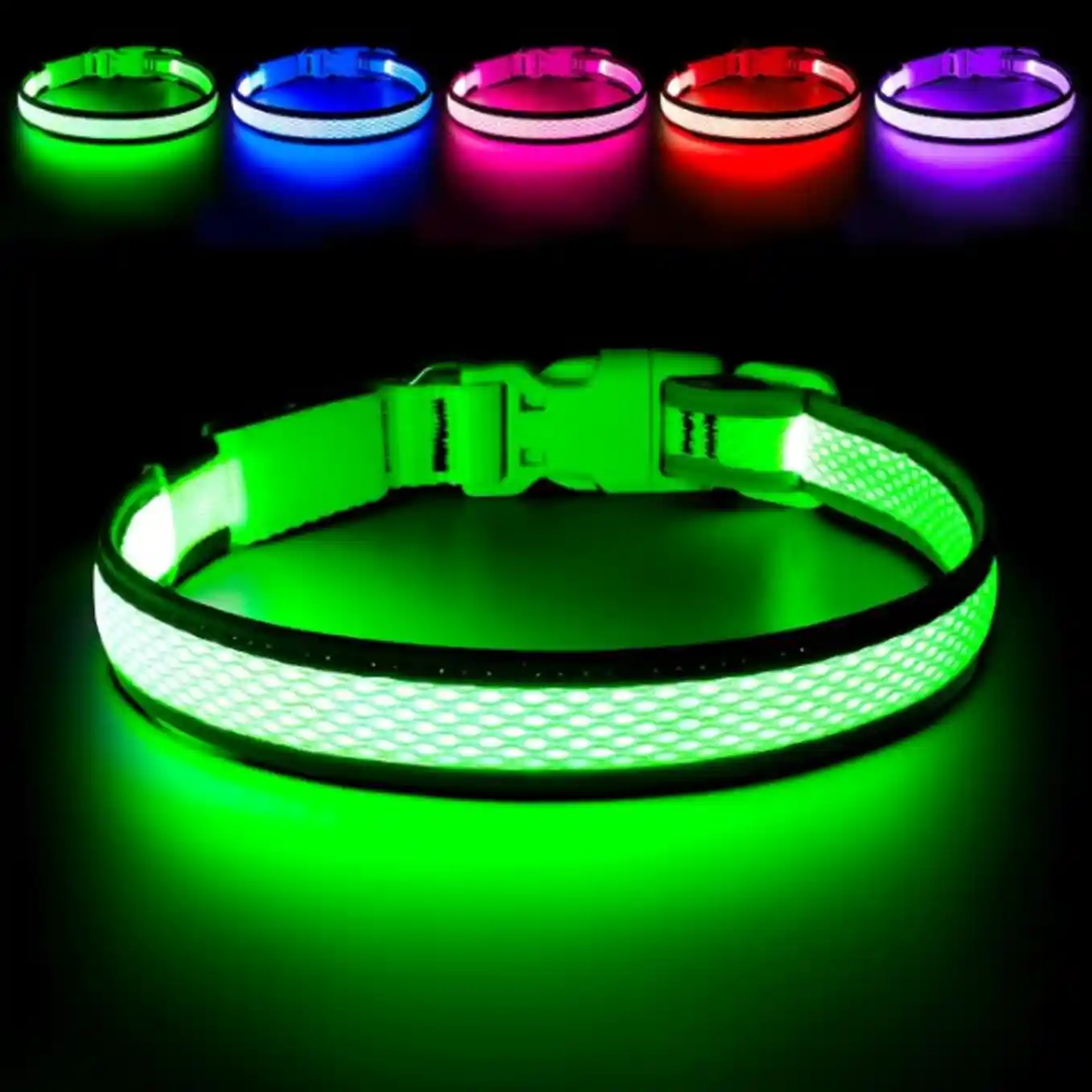 Flashseen LED Dog Collar Light Up USB Rechargeable Green Large