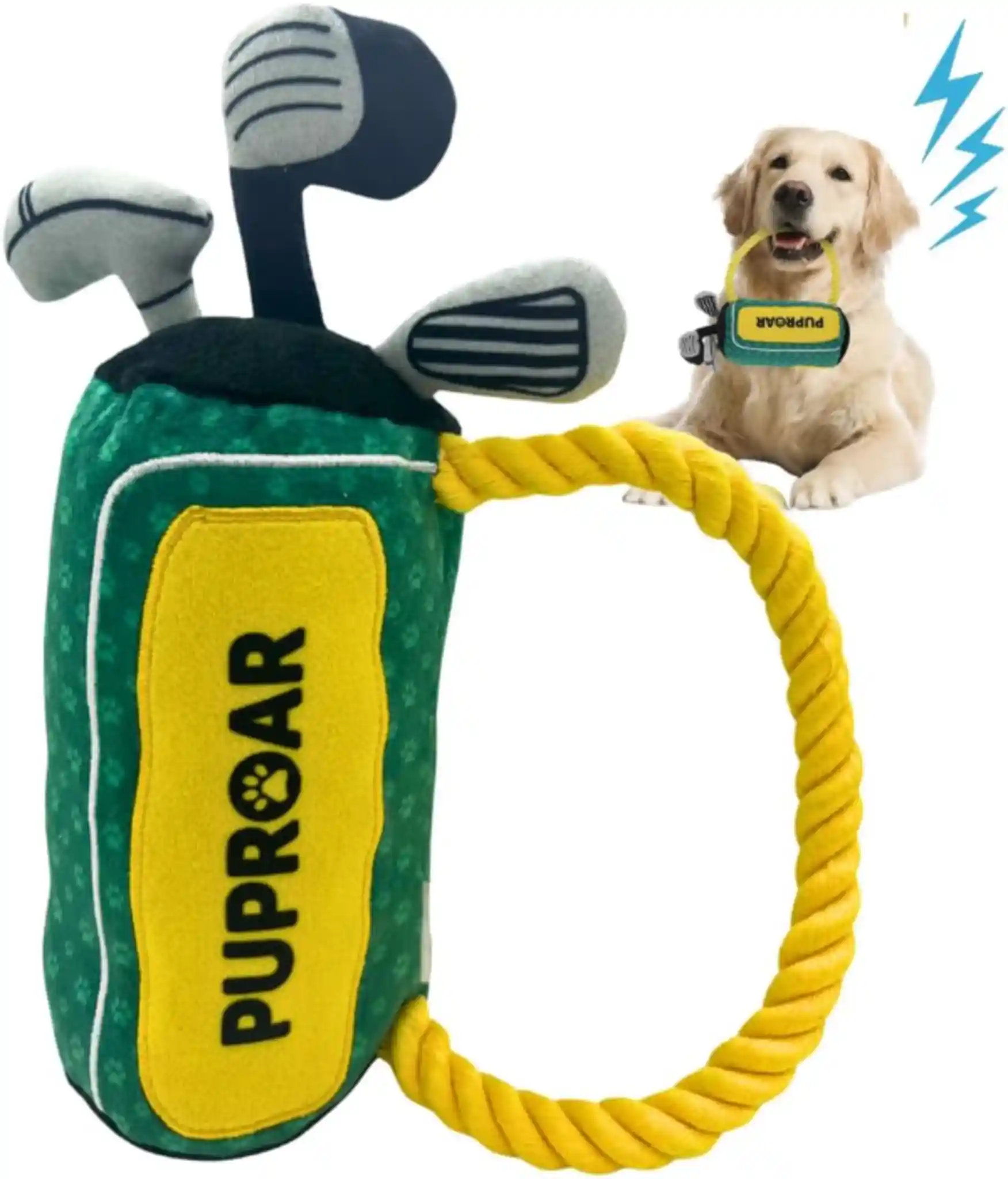 PUPROAR Golf Dog Toy Funny Squeaky Plush Rope Golf Bag Toy