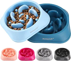 MateeyLife 2 Pack Slow Feeder Dog Bowls 2 Cup Puzzle Bowls Light & Dark Blue