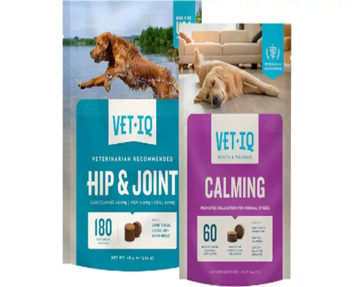 VetIQ Glucosamine Hip & Joint Supplement 180 Ct + Calming Support 60 Ct Bundle