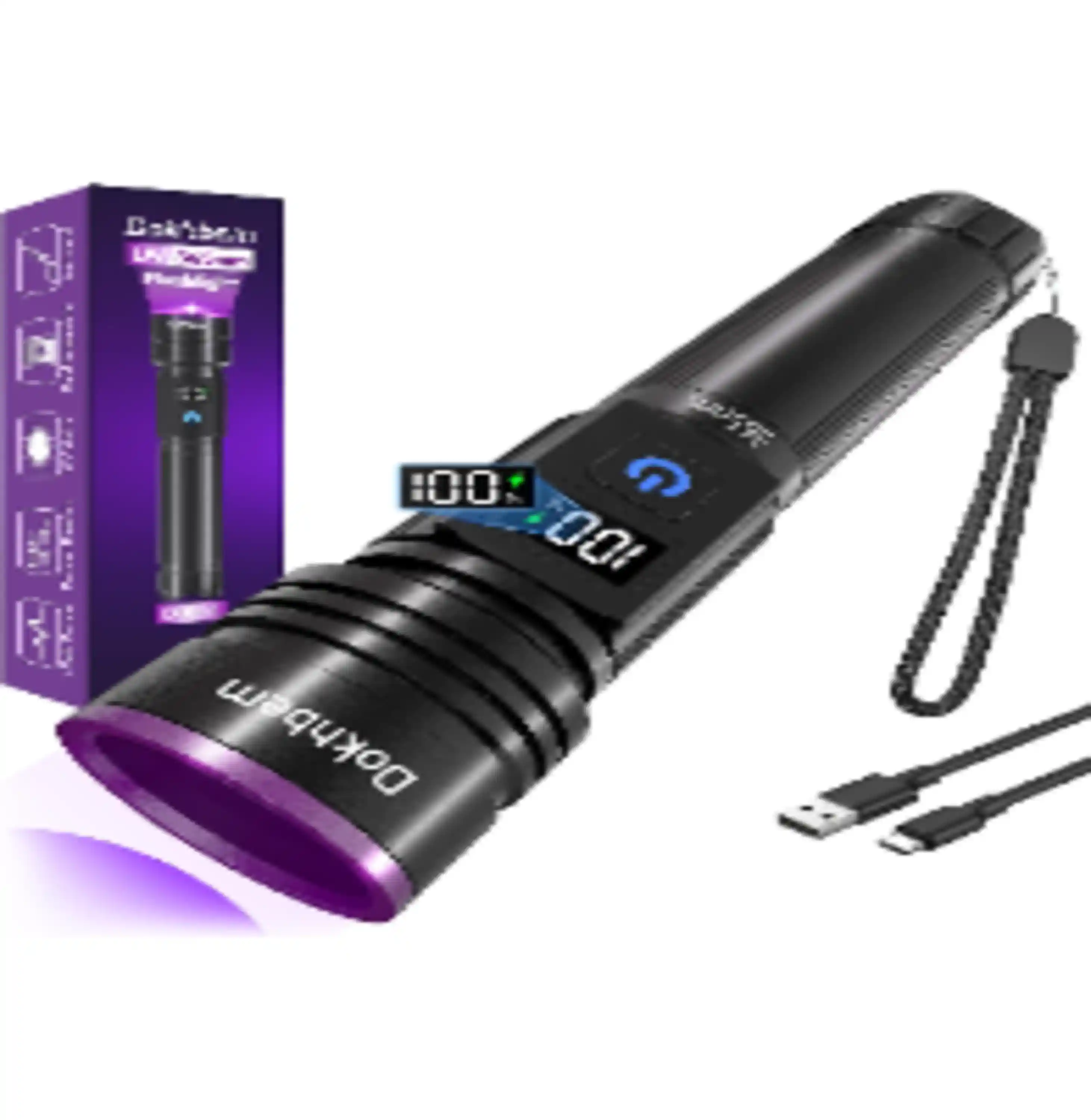 365nm UV Light Flashlight Rechargeable Black Light for Pet Urine Detection