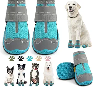 Dog Boots for Large & Medium Dogs, Outdoor Paw Protectors & Snow Shoes (Blue, Width 2.75 Inch)
