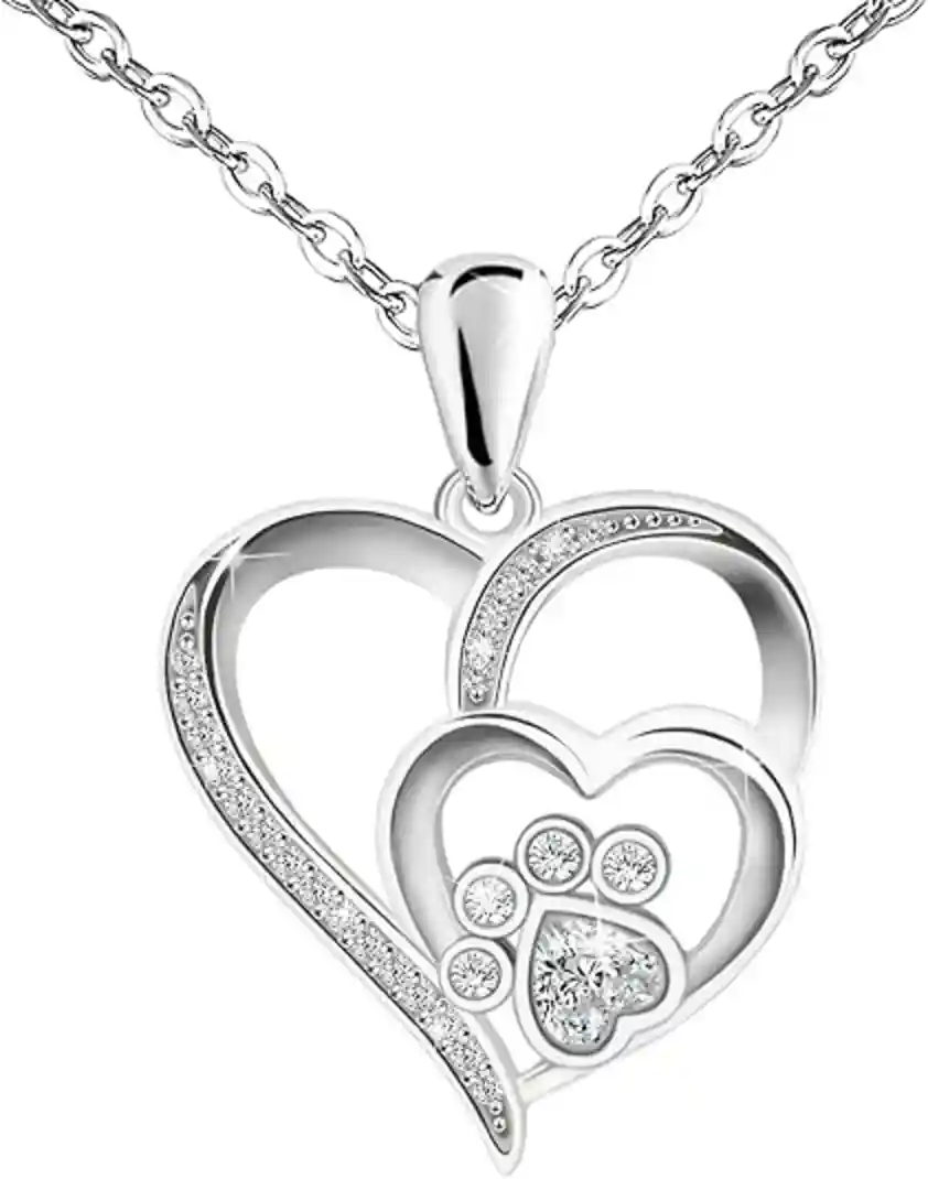 KITEENAL Paw Necklace for Women – Sterling Silver Cubic Zirconia Heart Pendant