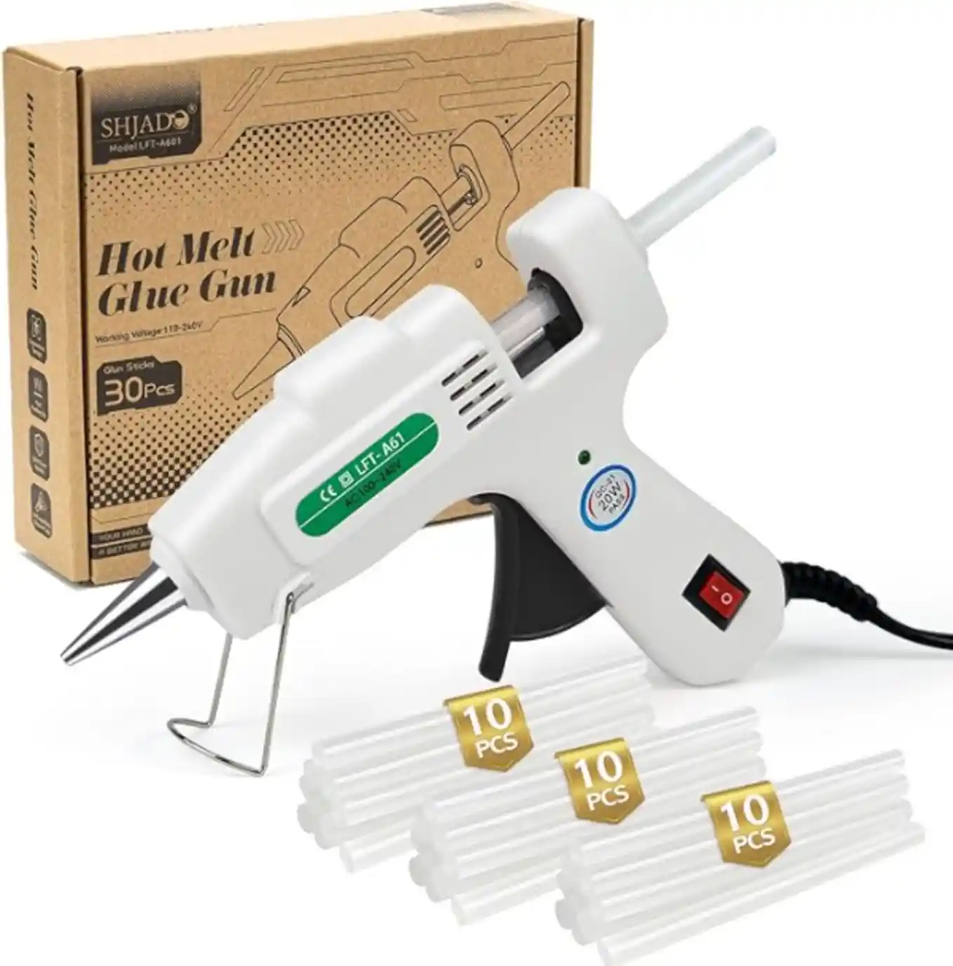 SHJADE 20W Mini Hot Glue Gun Kit with 30 Glue Sticks Fast Preheating Tool for DIY Crafts and Repairs