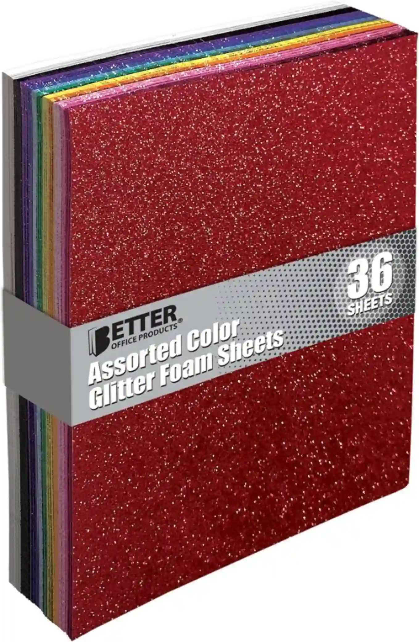 Better Office Products 36 Pack Glitter Foam Sheets 9 x 12 Inch Assorted 12 Colors Craft Supplies