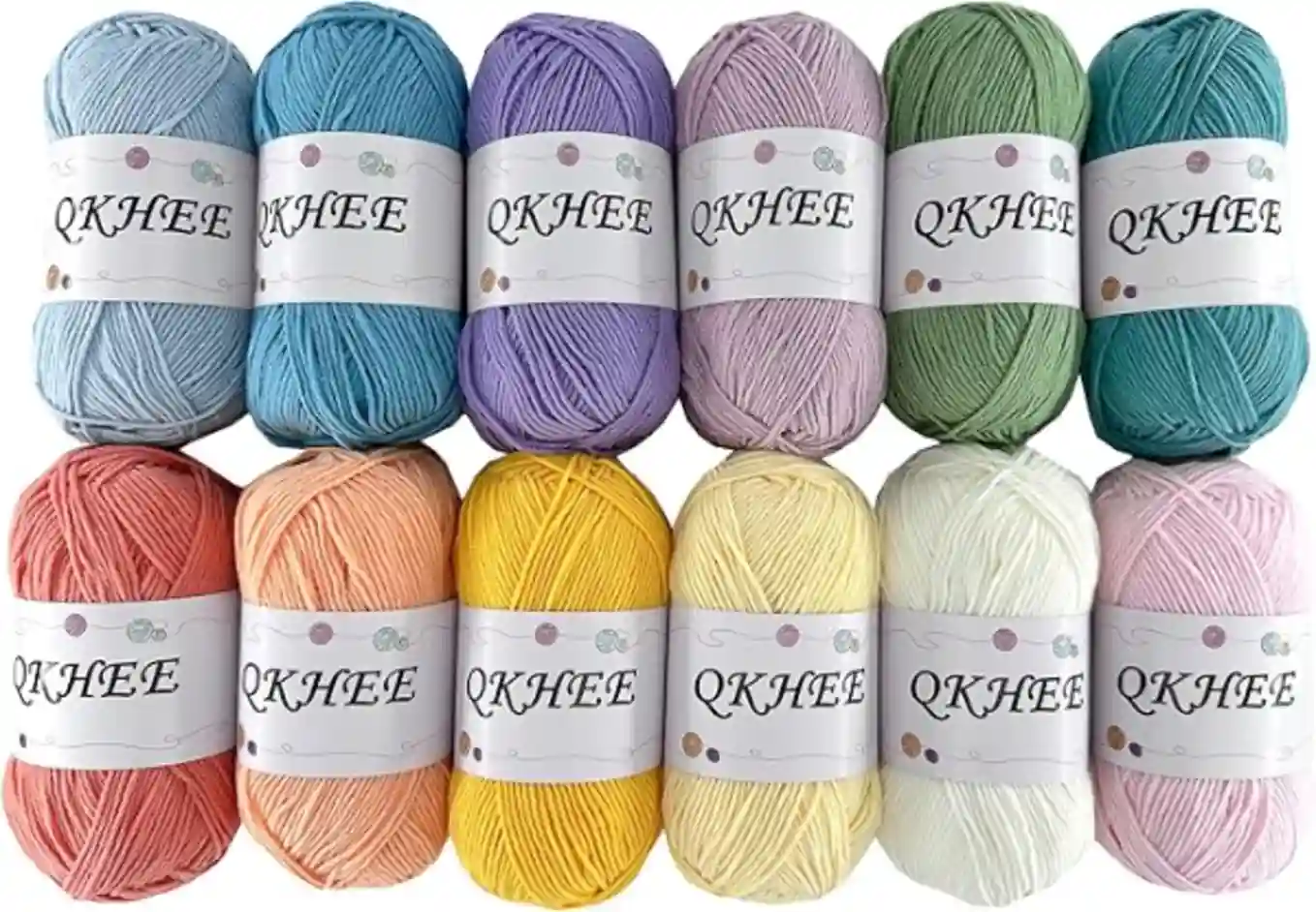 QKHEE 12 Pack Fine Fingering Cotton Blend Soft Yarn Kit for Crocheting Knitting Amigurumi Granny Squares