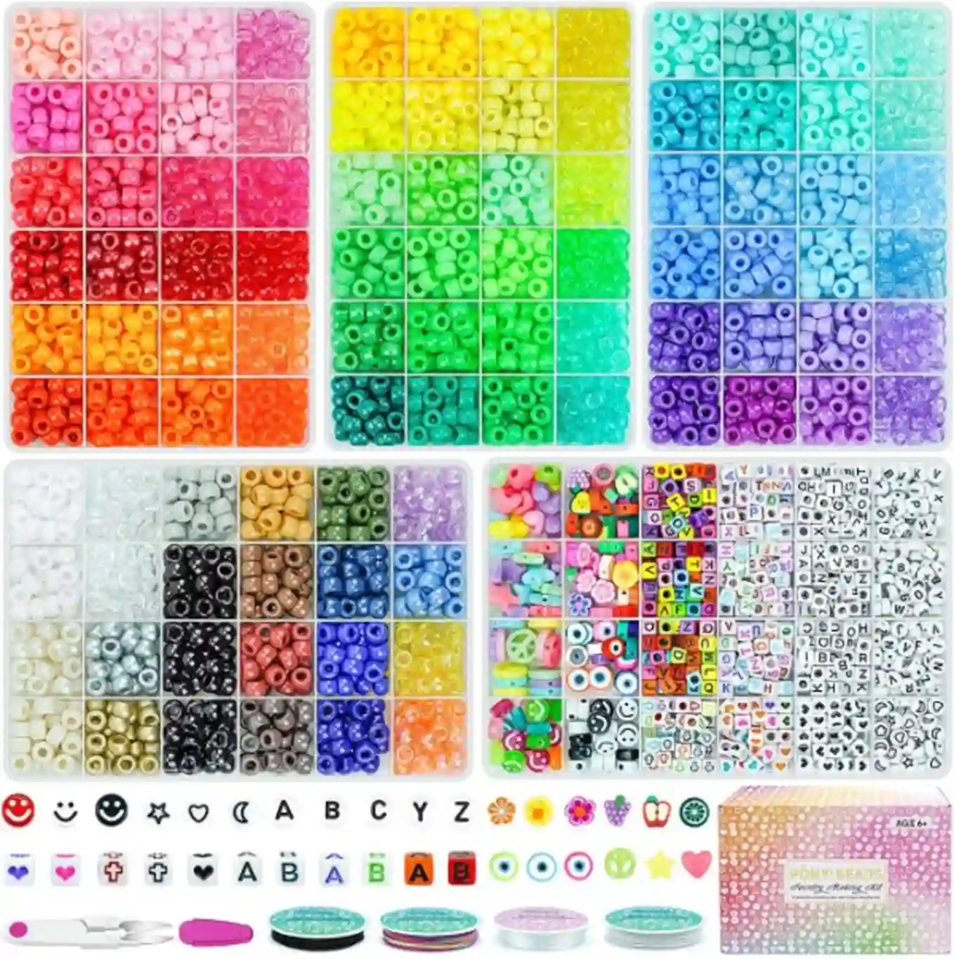 Sistenia 5 Boxes Bracelet Making Kit 3500Pcs Pony Beads Kandi Beads