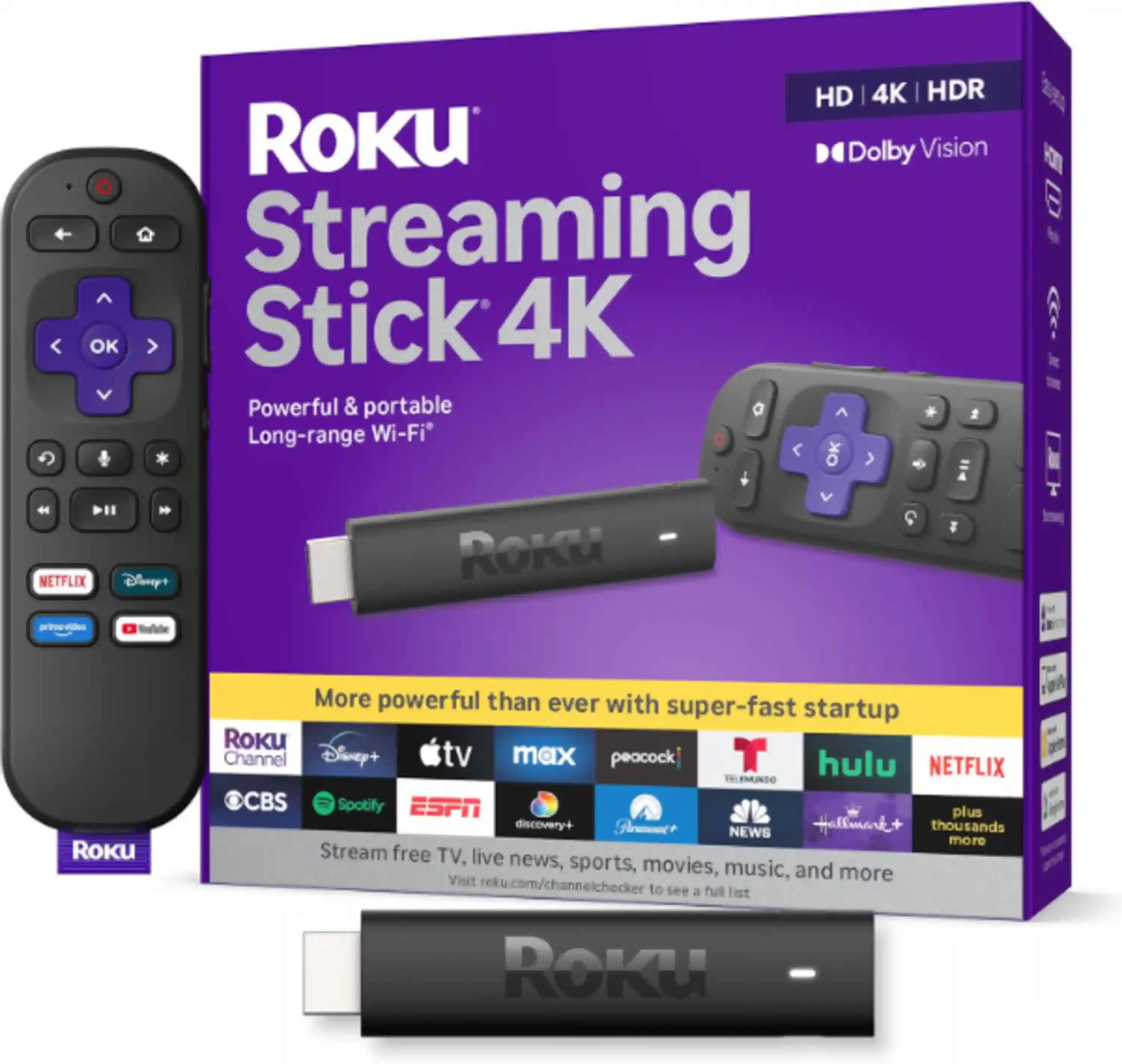 Roku Streaming Stick 4K with Voice Remote - HDR10+ & Dolby Vision