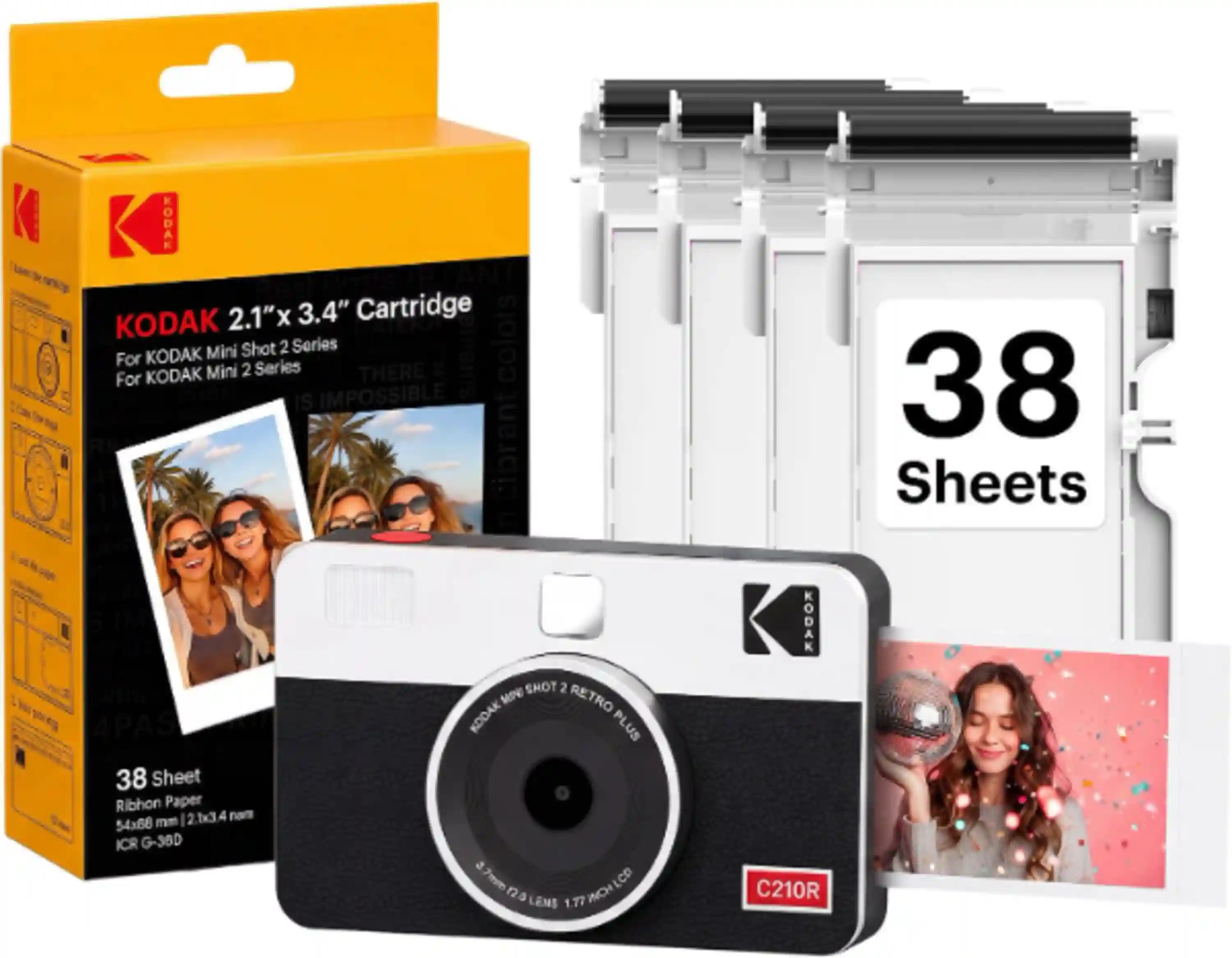 KODAK Mini Shot 2 Retro 2x3 Instant Camera, Photo Printer, 38 Sheet, White