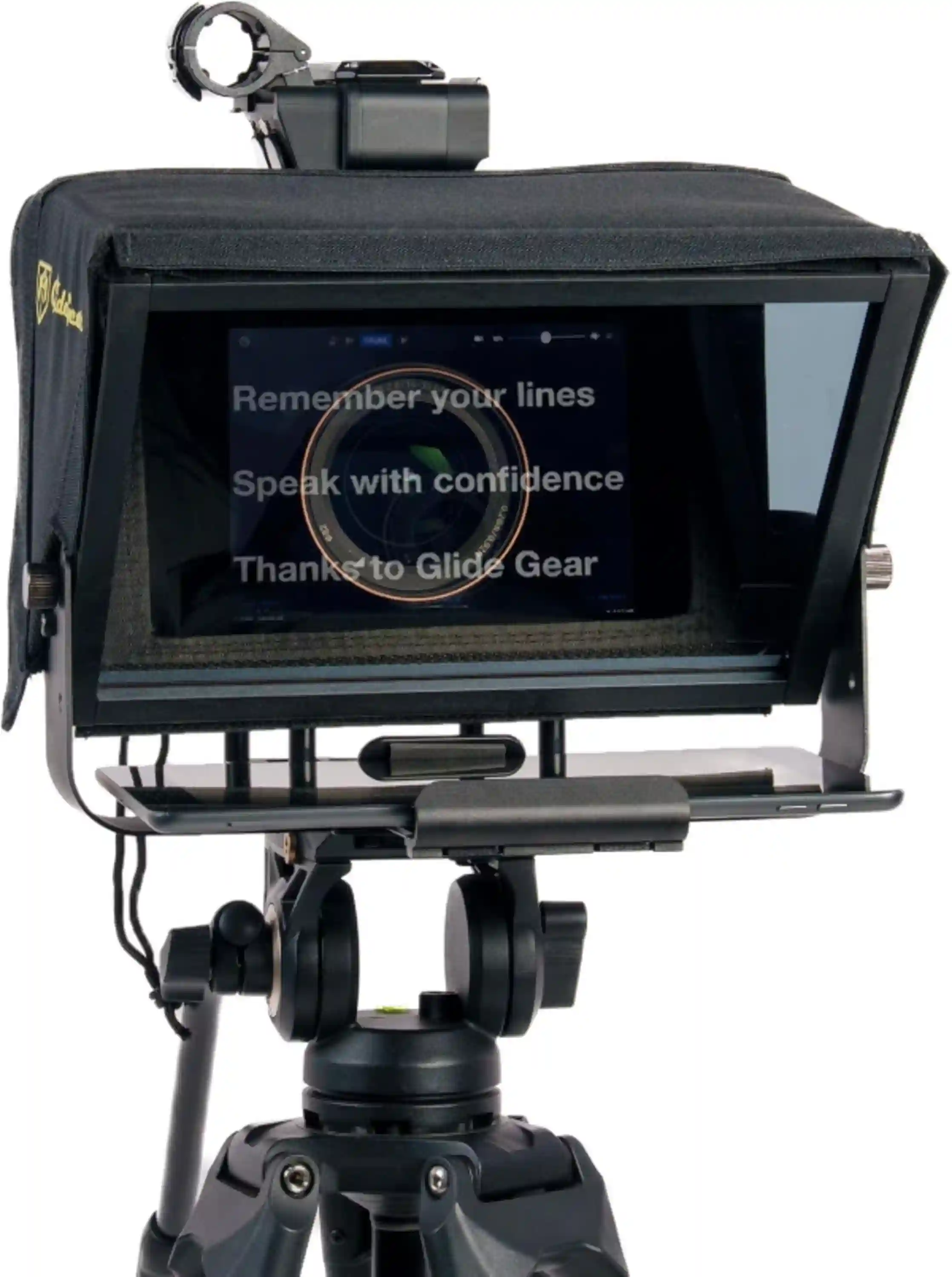 Click to see full view Glide Gear TMP 100 Teleprompter – DSLR, Tablet, Smartphone – 12" Glass, Carry Case, No Assembly