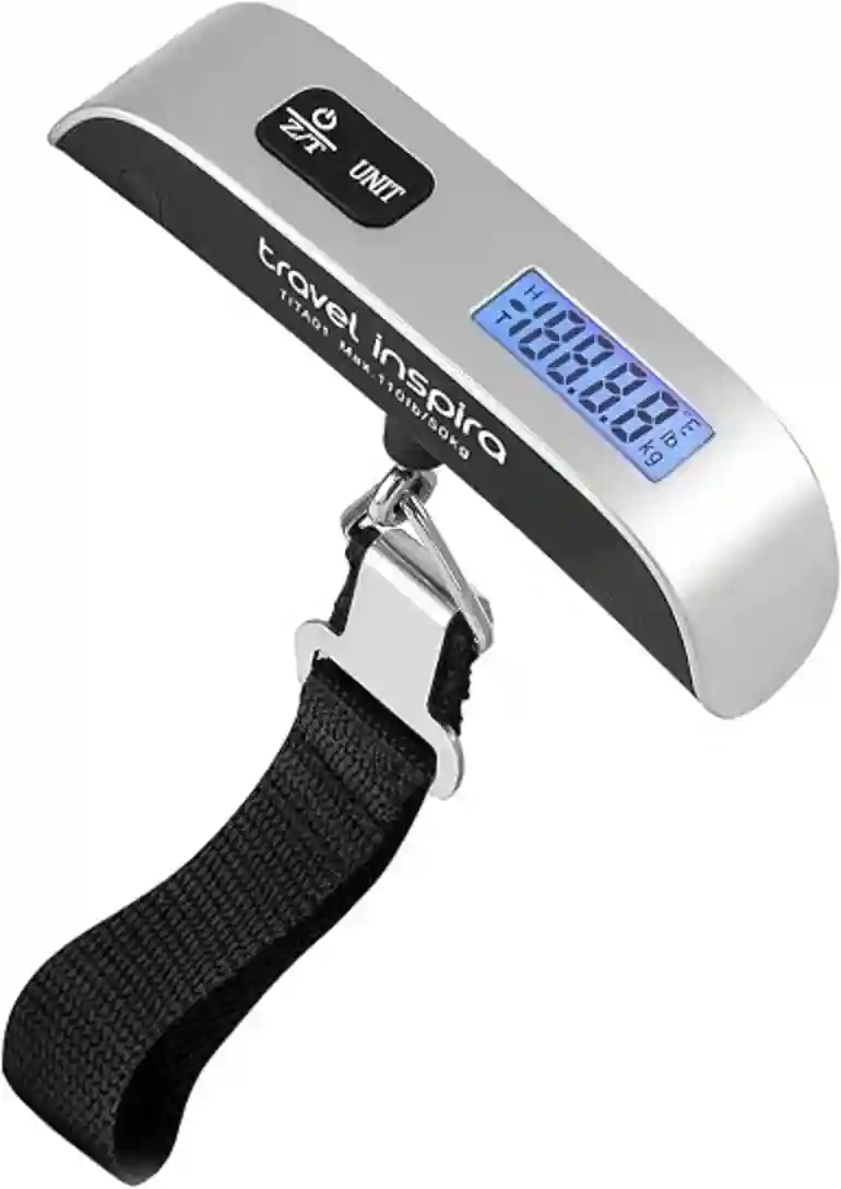 Travel inspira Digital Luggage Scale – Portable Hanging Suitcase Weight Scale for Travel, 110 lb Capacity, Backlit LCD Display, Prevents Airport Overweight Fees, Battery Included