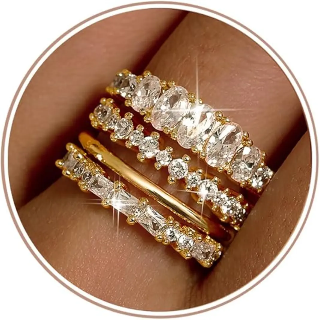 LOLIAS 14K Gold Plated Stackable Rings Set Cubic Zirconia for Women