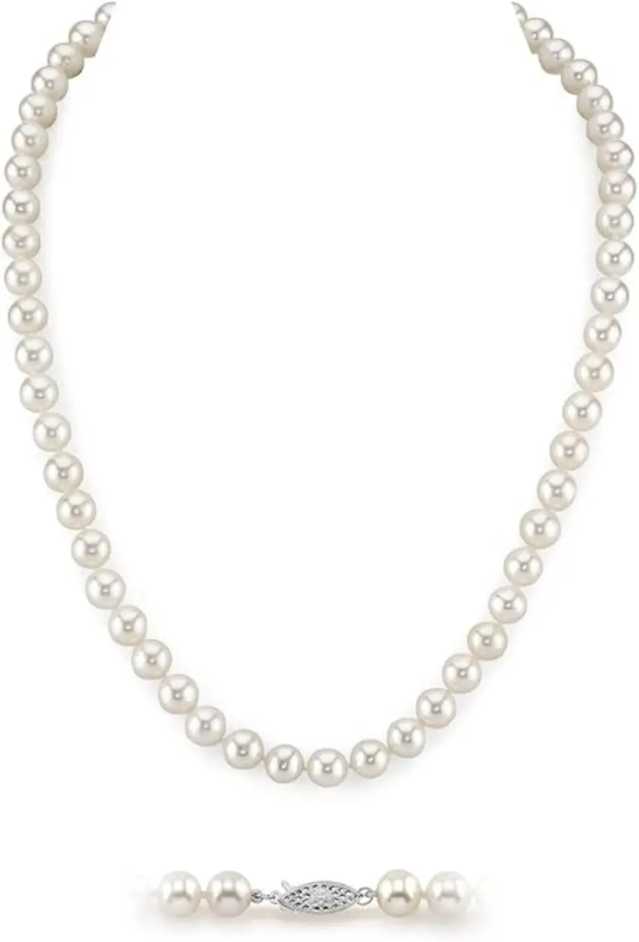 The Pearl Source AAA White Freshwater Pearl Necklace 18 Inch for Women