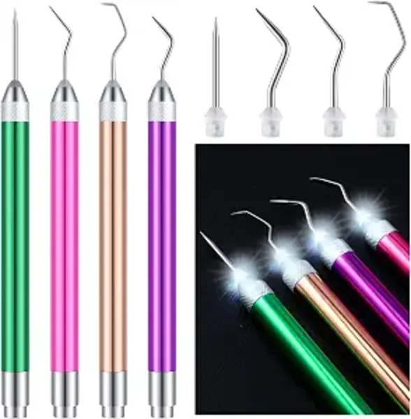 Leriton 4 Pieces LED Lighted Weeding Tools Set with 5 Interchangeable Hooks and Pins
