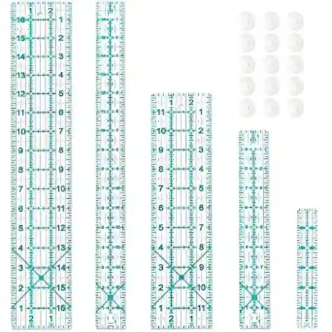 VPVPV Sewing Ruler 5 Piece Quilting Rulers Acrylic Cutting Set with Non-Slip Rings