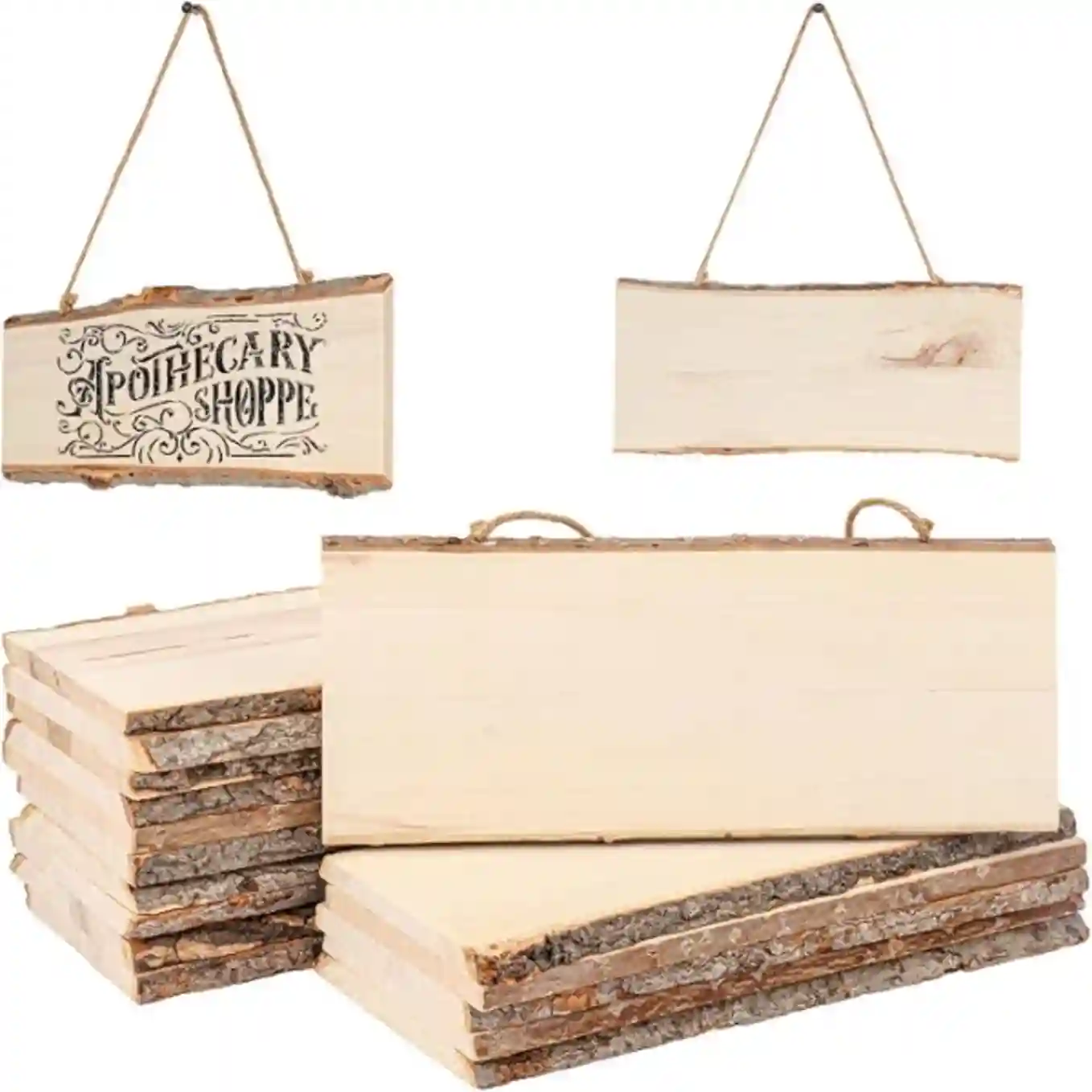 18 Pack Unfinished Rectangle Wood Signs with Rope for DIY Crafts and Home Decor