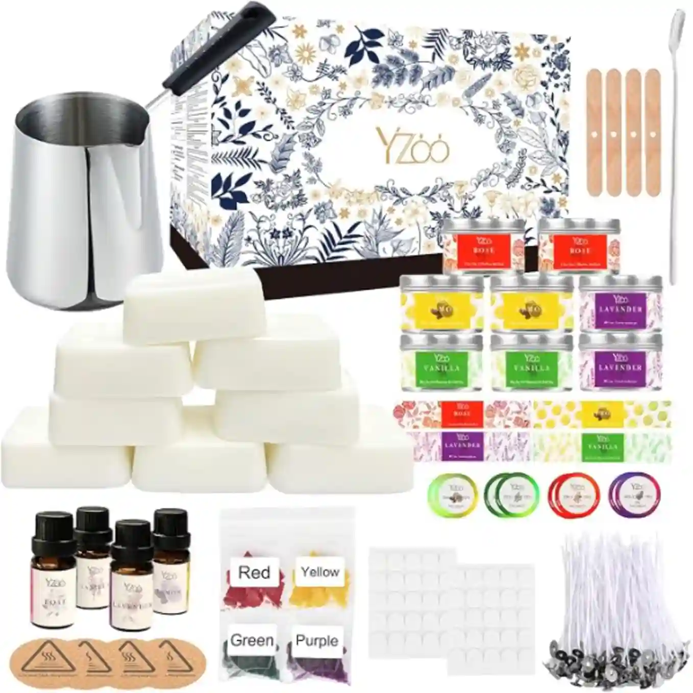 Yzoo Complete Candle Making Kit for Adults Beginners with Soy Wax and Melter