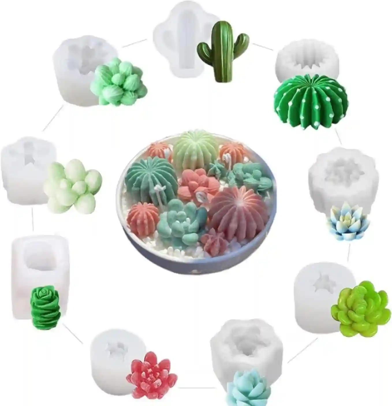Navani Nine Pack Succulent Silicone Molds for DIY Candle Making Soap Crafting and Resin Casting