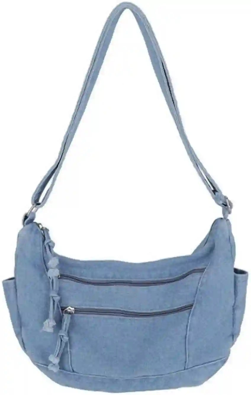 Denim Hobo Shoulder Bag Large-Capacity Crossbody Bag Light Blue