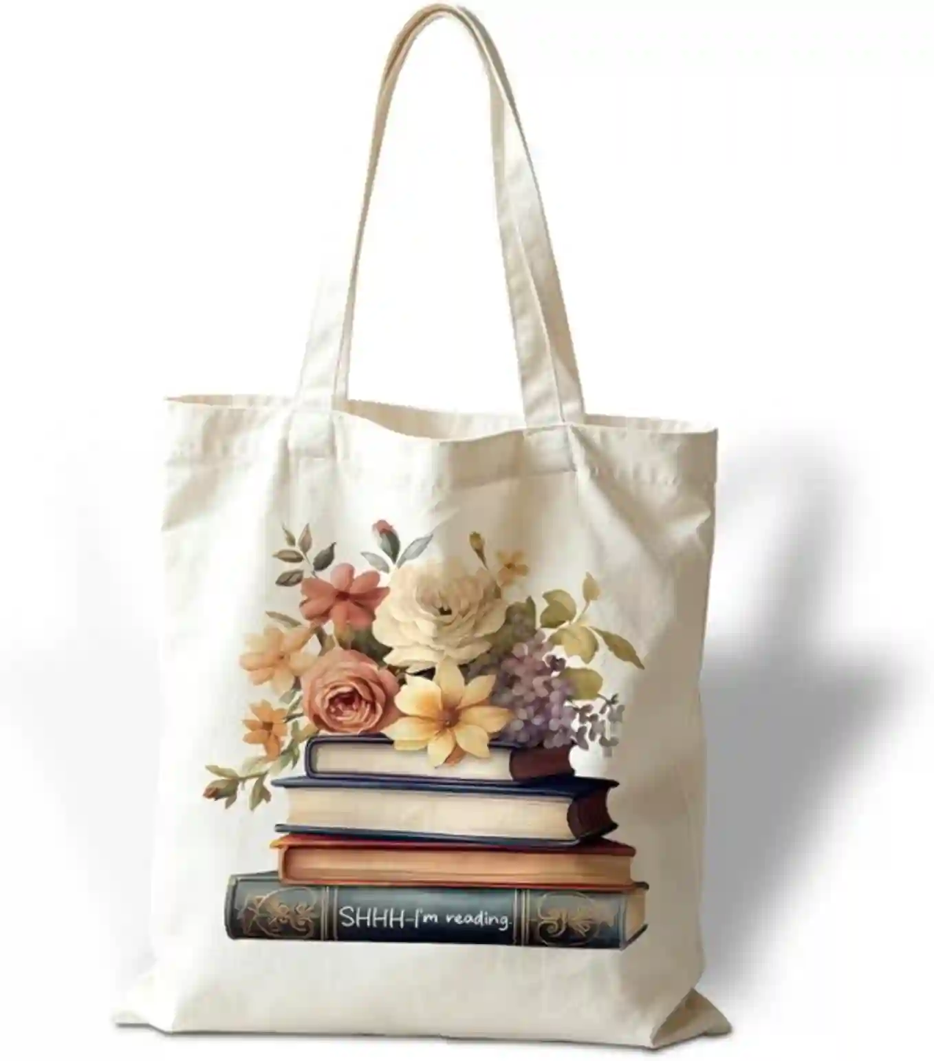 YTTRVHIH I Am Reading Aesthetic Floral Canvas Tote Bag Reusable Graphic Cotton Shoulder Bag