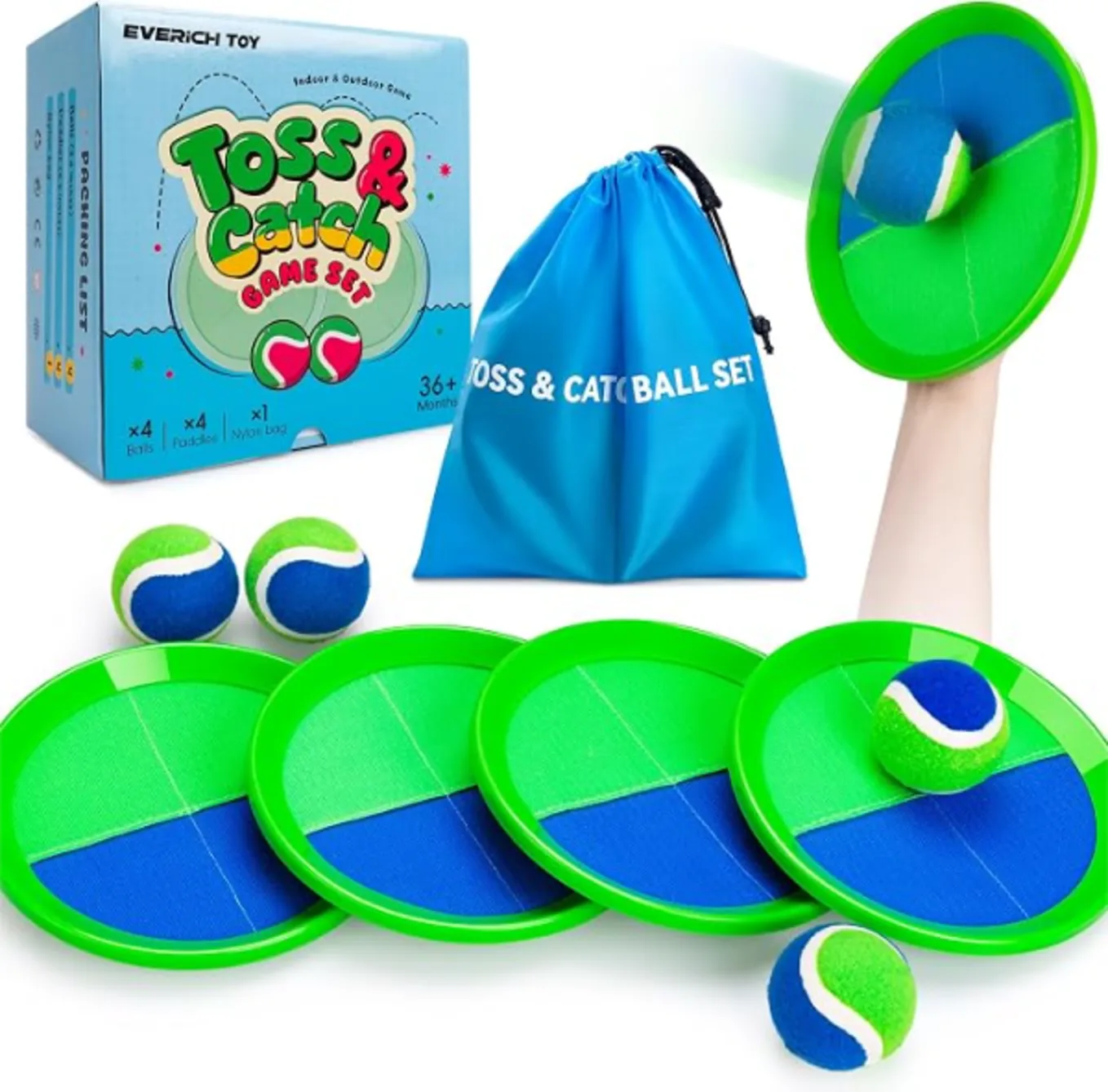 EVERICH TOY Toss and Catch Ball Game Set, Upgraded Sticky Paddle Ball Set for Kids & Toddlers, Sturdy & Water-Resistant Outdoor Backyard Beach Pool Toy, Birthday Gift for Boys Girls Ages 3-12