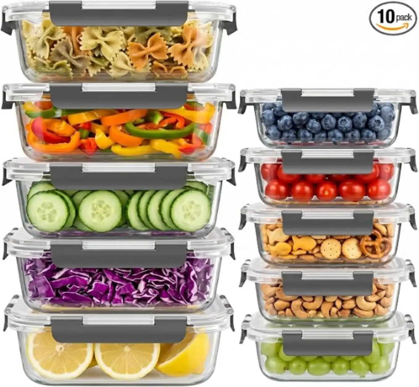 Dealusy 10 Sets Glass Food Storage Containers Meal Prep Containers with Lids