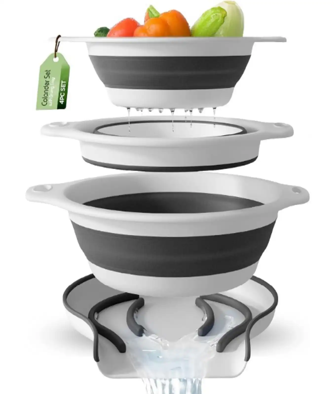 Gevoli Collapsible Colanders Set Over-Sink Draining Base White