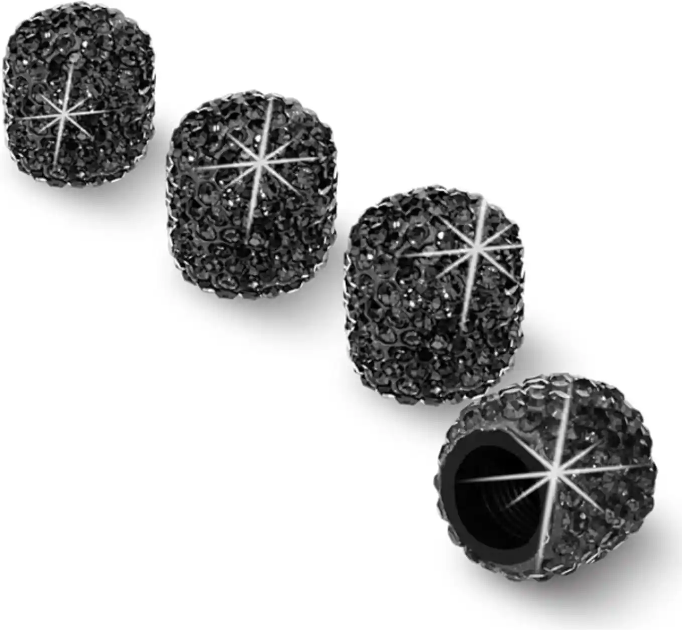 HZJD Tire Valve Stem Caps, Handmade Crystal Rhinestone, Black(4 Pack)