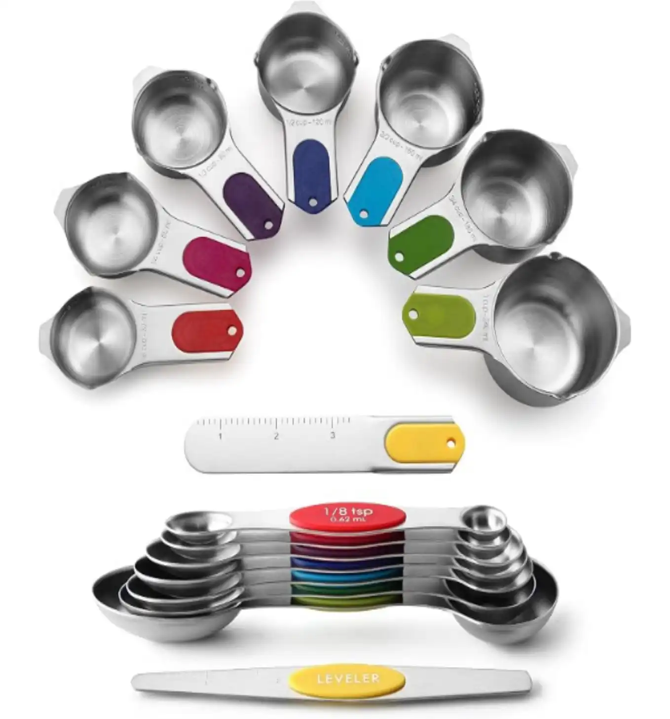Spring Chef Fifteen Piece Magnetic Stainless Steel Measuring Cups and Spoons Set with Leveler