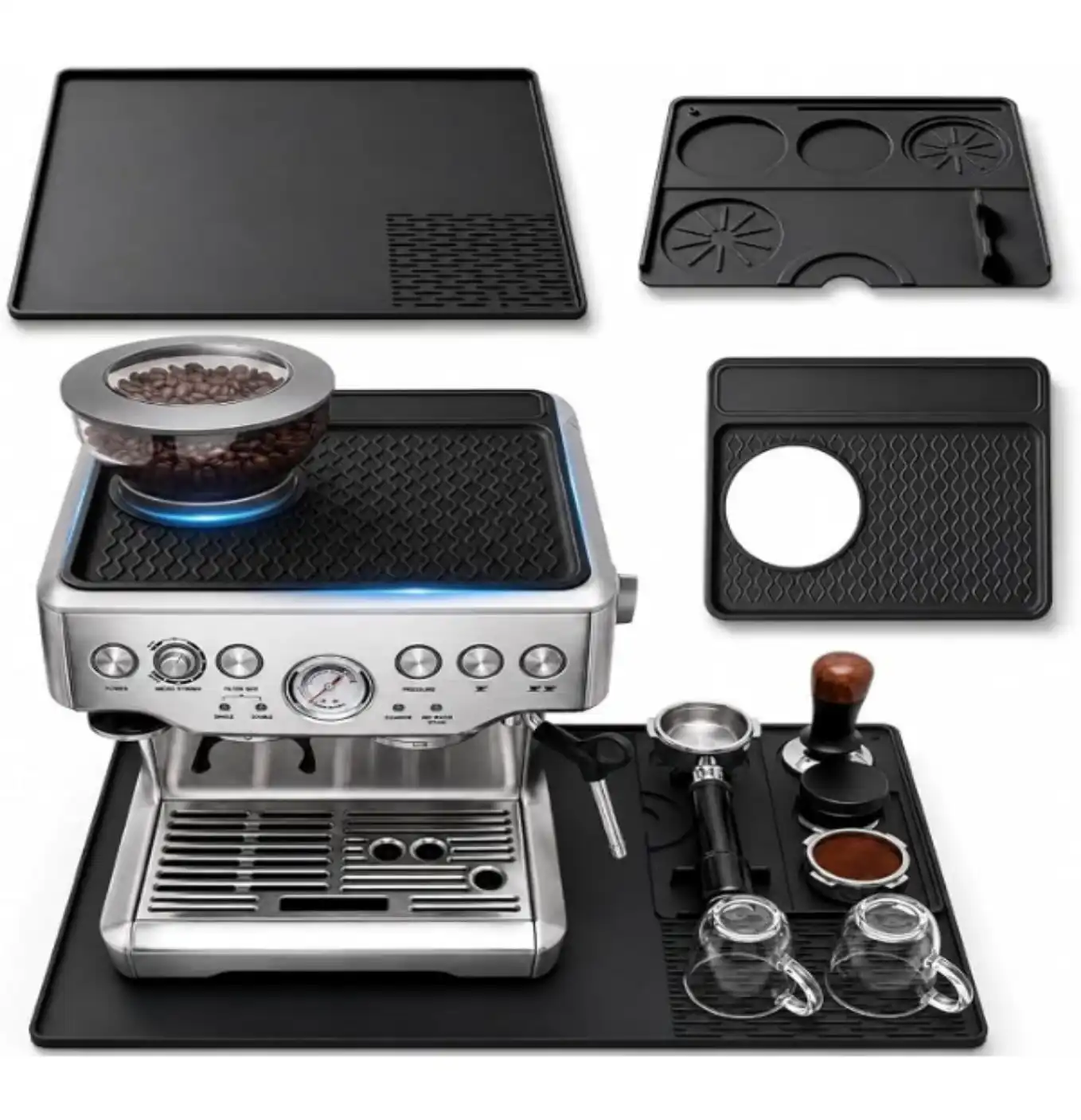 Three in One Silicone Coffee Mat Set for Breville Espresso Machine Models Eight Seventy and Eight Eighty