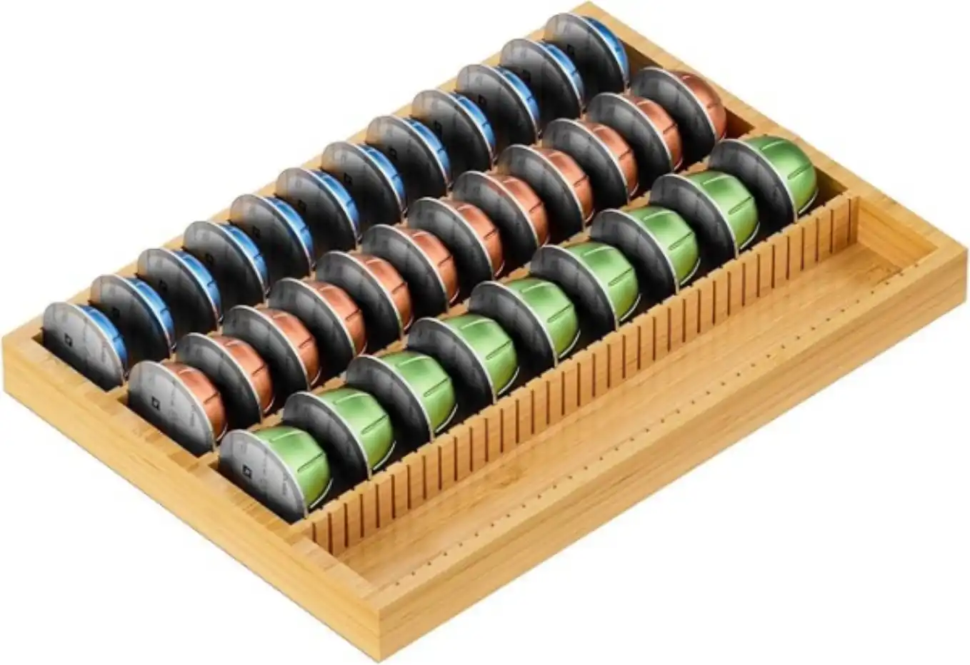 MinBoo Bamboo Coffee Pod Storage Holder Drawer Insert Compatible with Nespresso Vertuo Vertuoline Capsules