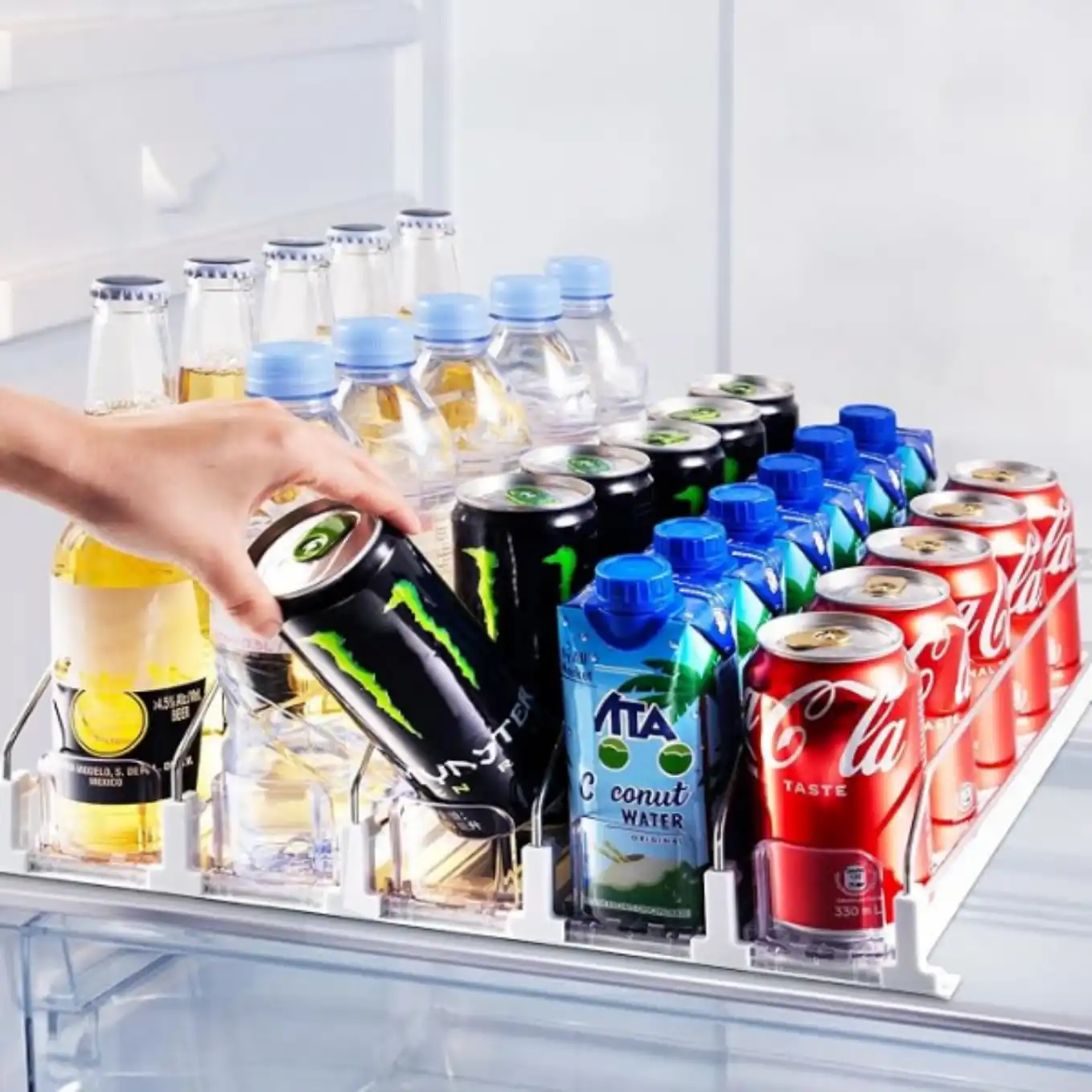 Coanto Drink Organizer for Fridge 5 Row Soda Can Dispenser with Automatic Pusher Glide