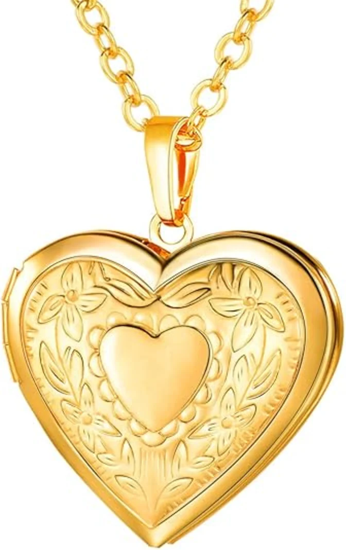 U7 Women Heart Photo Locket Necklace Personalized Gift with Chain