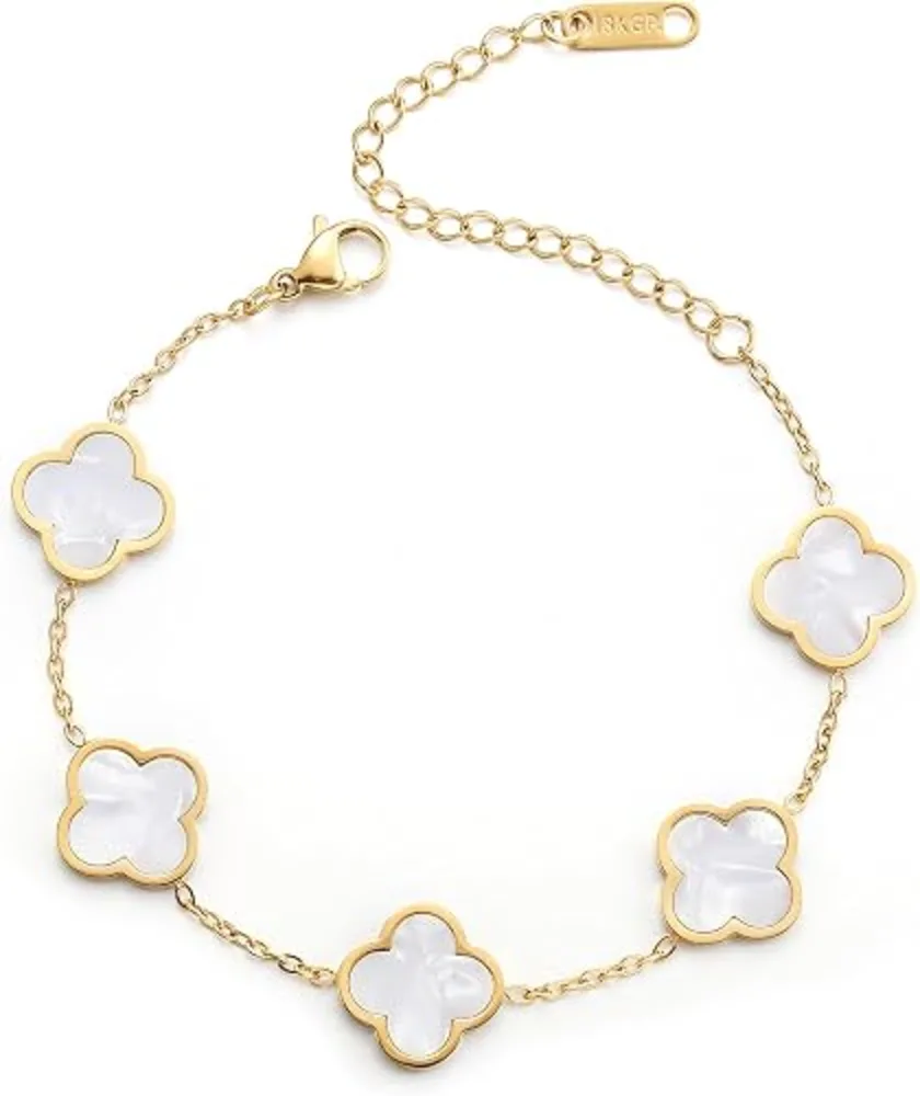 AIPPK 18K Gold Plated Four Leaf Clover Lucky Bracelet for Women