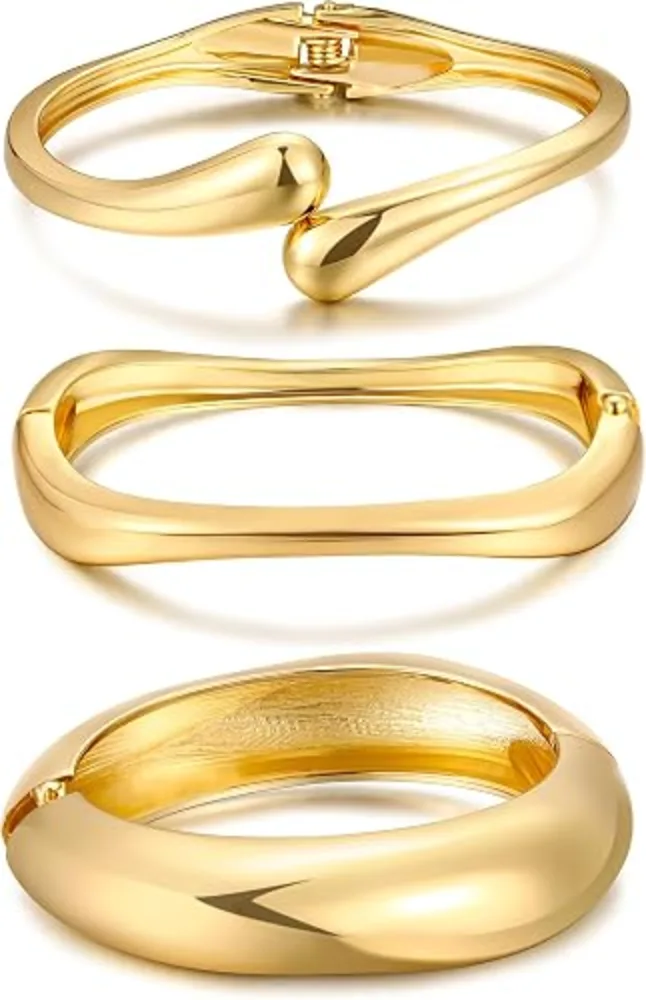 iF YOU Chunky Gold Bangle Bracelets Stackable Set for Women