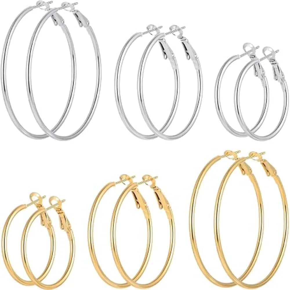 Cuicanstar Gold Silver Plated Hoop Earrings Set Hypoallergenic Stainless Steel Lightweight