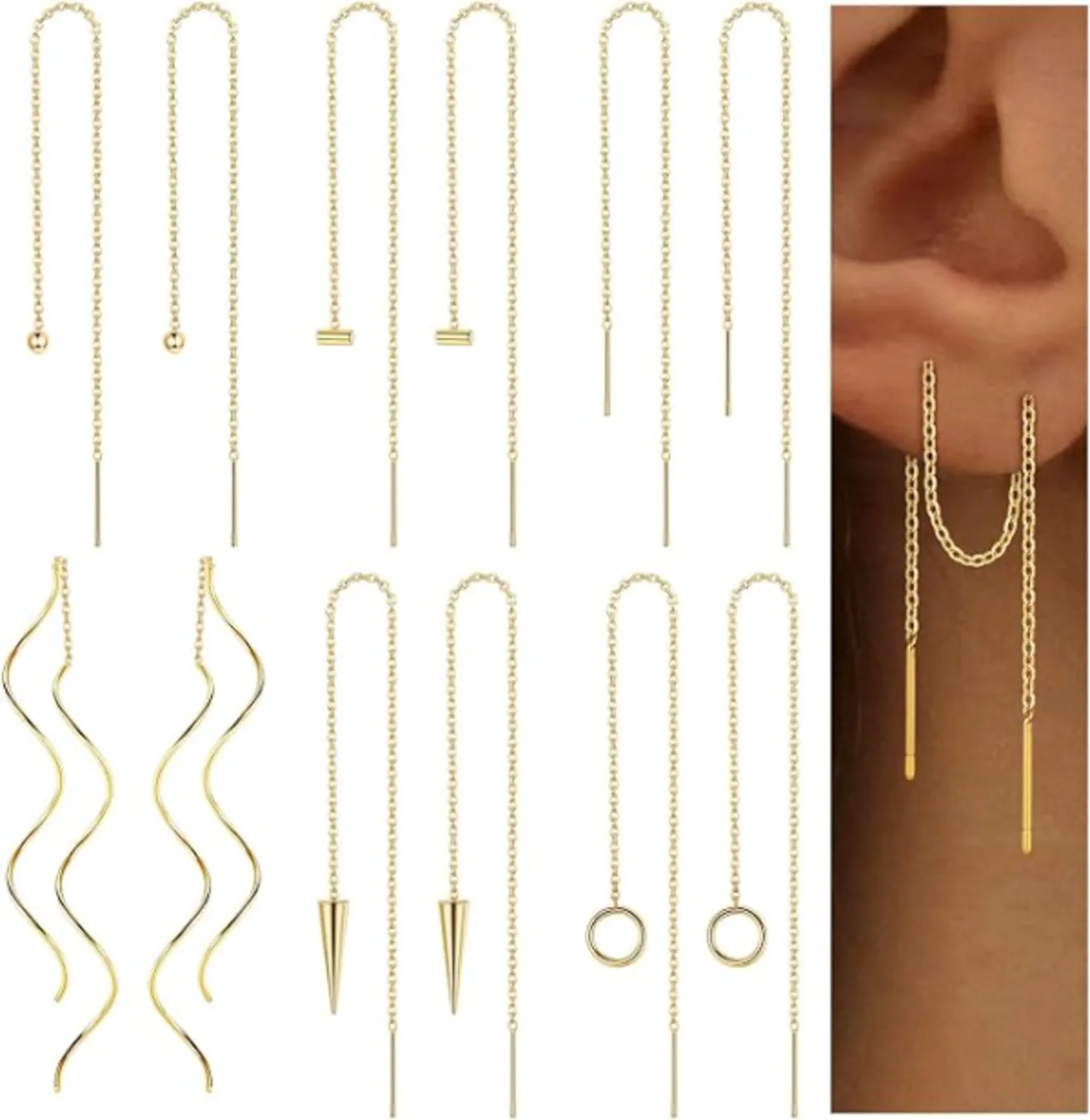 ORAZIO 6 Pairs Stainless Steel Chain Tassel Threader Earrings Lightweight