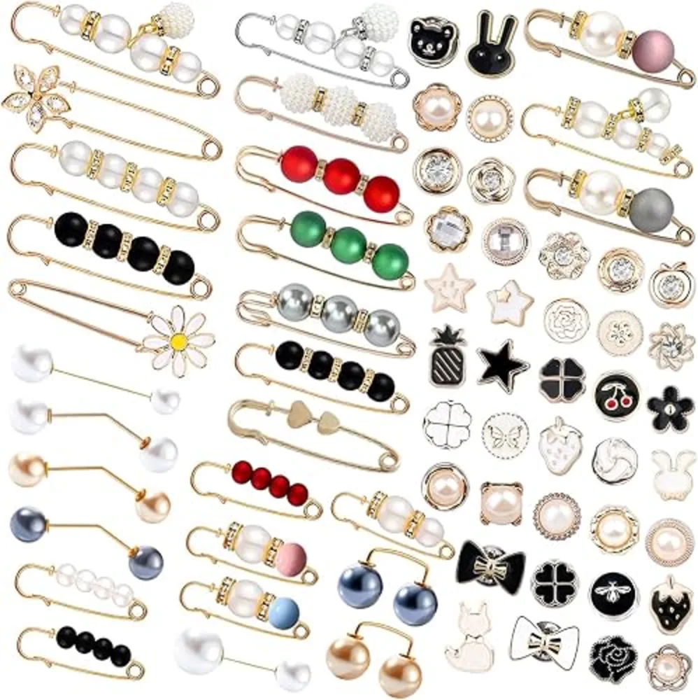 TBUZ 70 Pcs Pearl Brooch Pins Set for Sweater Shawl and Clothing