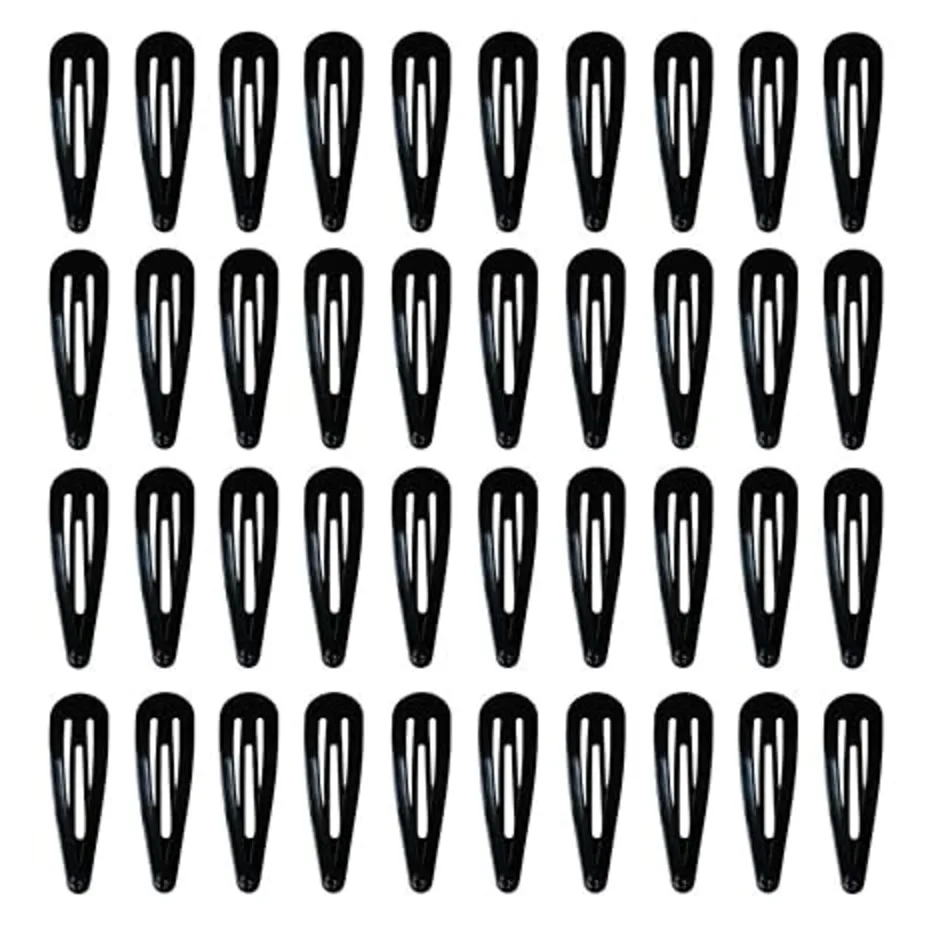 PIDOUDOU 40 Pack Black 2 Inch Metal Snap Hair Clips Barrettes