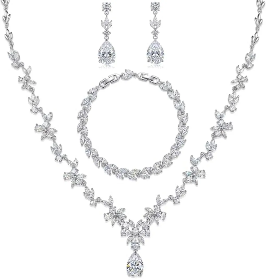 Hadskiss AAA Cubic Zirconia Necklace Earrings Bracelet Jewelry Set for Women